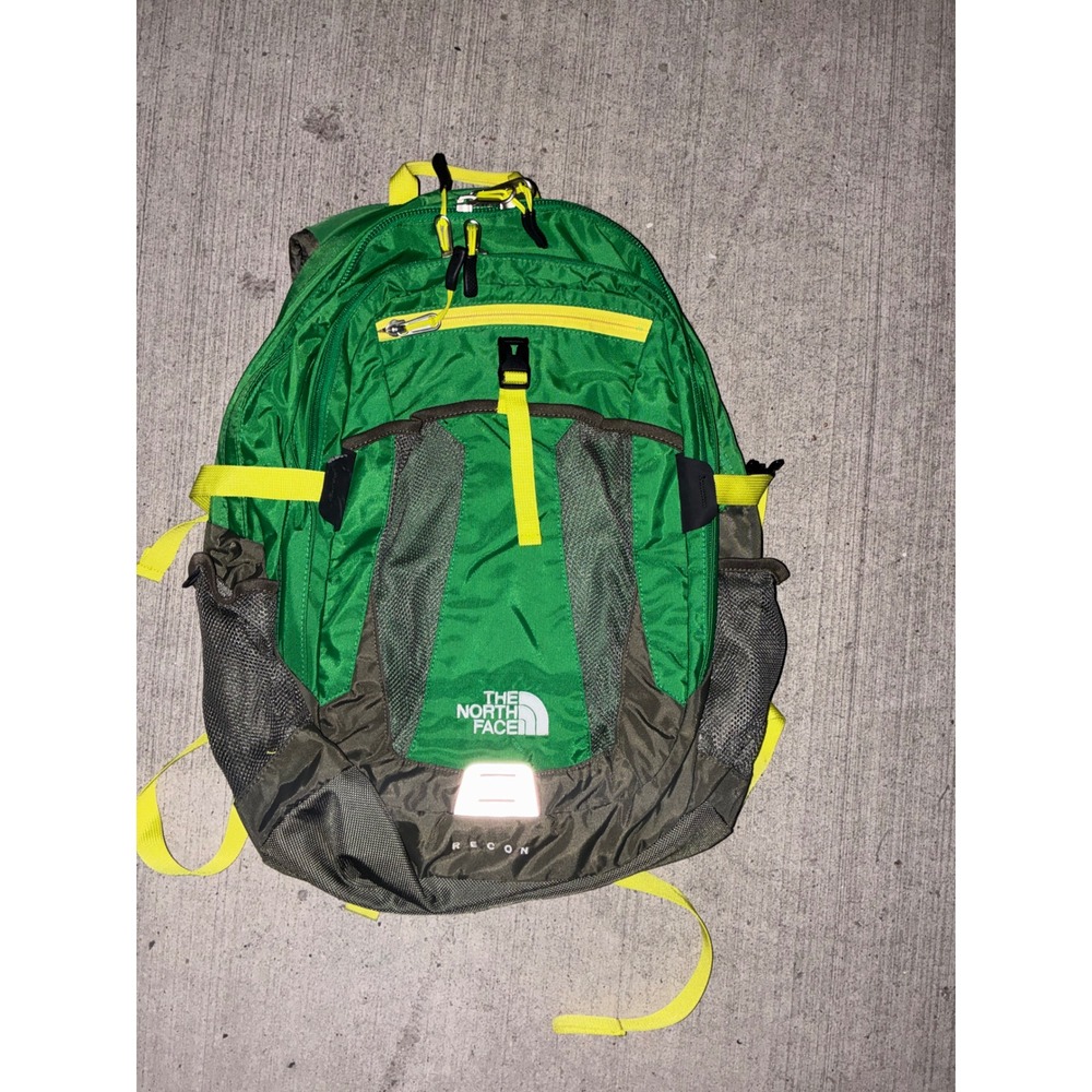 The North Face Recon Backpack Green Grey Yellow Hiking Daypack Laptop Bag